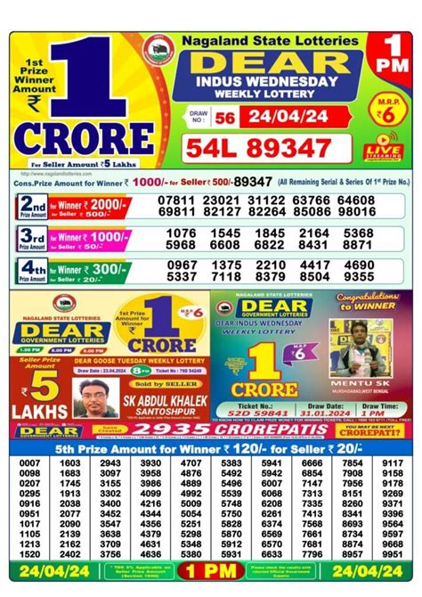 Sikkim State Lottery 24.4.2024 Today 1PM Morning Lottery .